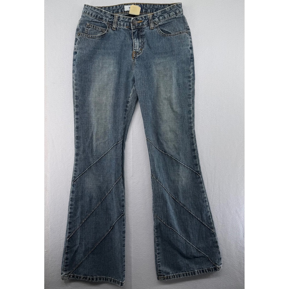 Vtg Y2K Jordache Lo-Rise Flare Jeans Womens Blue Denim Bootcut Diagonal Seam 28"